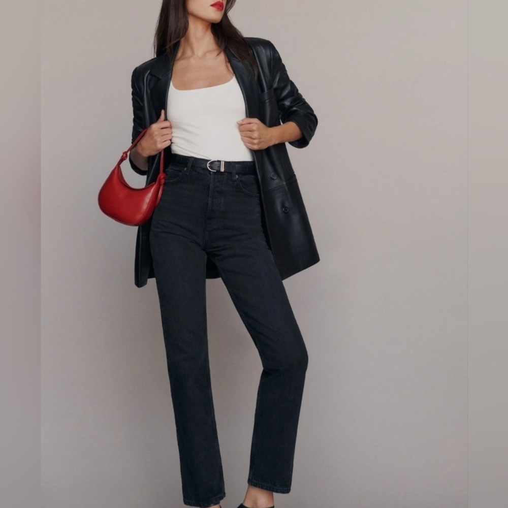 Reformation Black Cynthia High Rise Straight Jeans